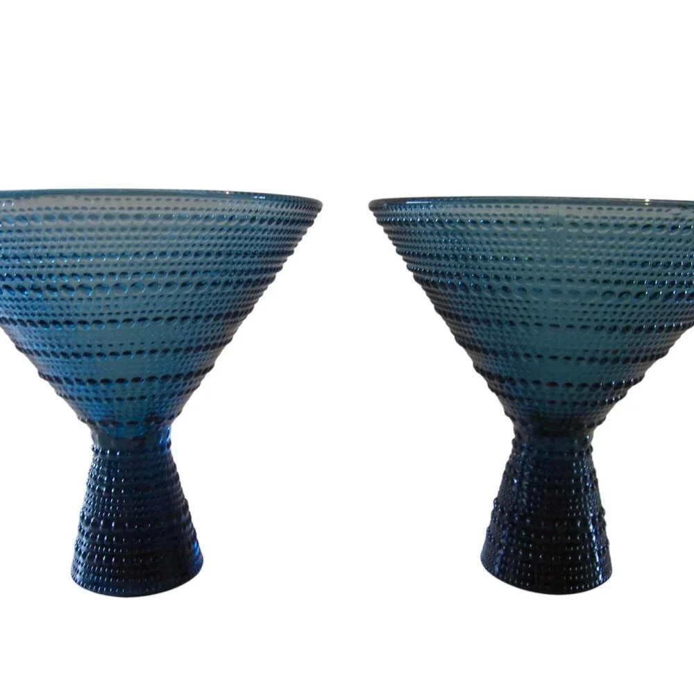 West Elm Beaded Jupiter Hobnail Peacock Blue Martini Glasses 11.5 oz Set of 4